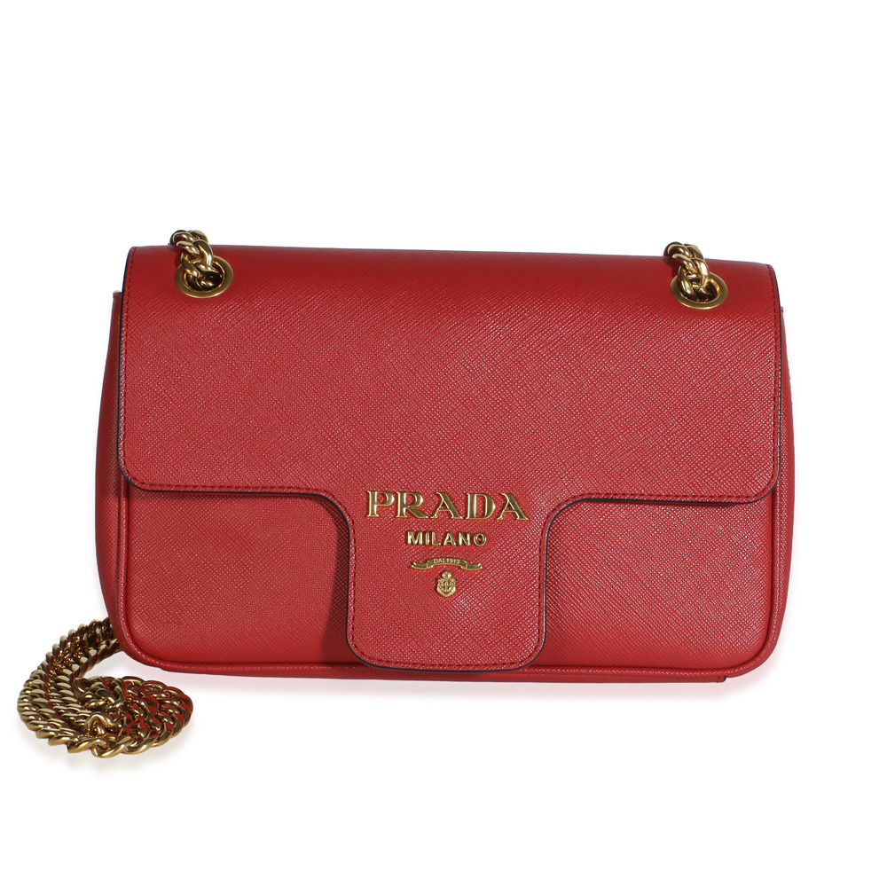 Prada Red Saffiano Pattina Shoulder Flap Bag